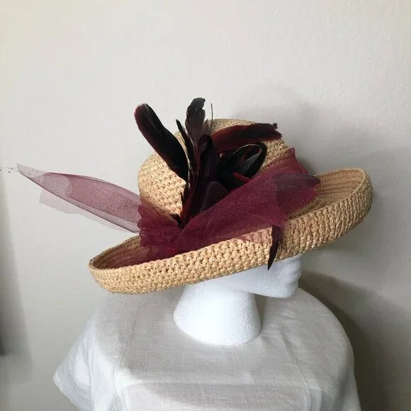 Gorgeous "San Diego Hat Company" Kettle Brim Hat with Tulle and Feather Accent! - Picture 2 of 7